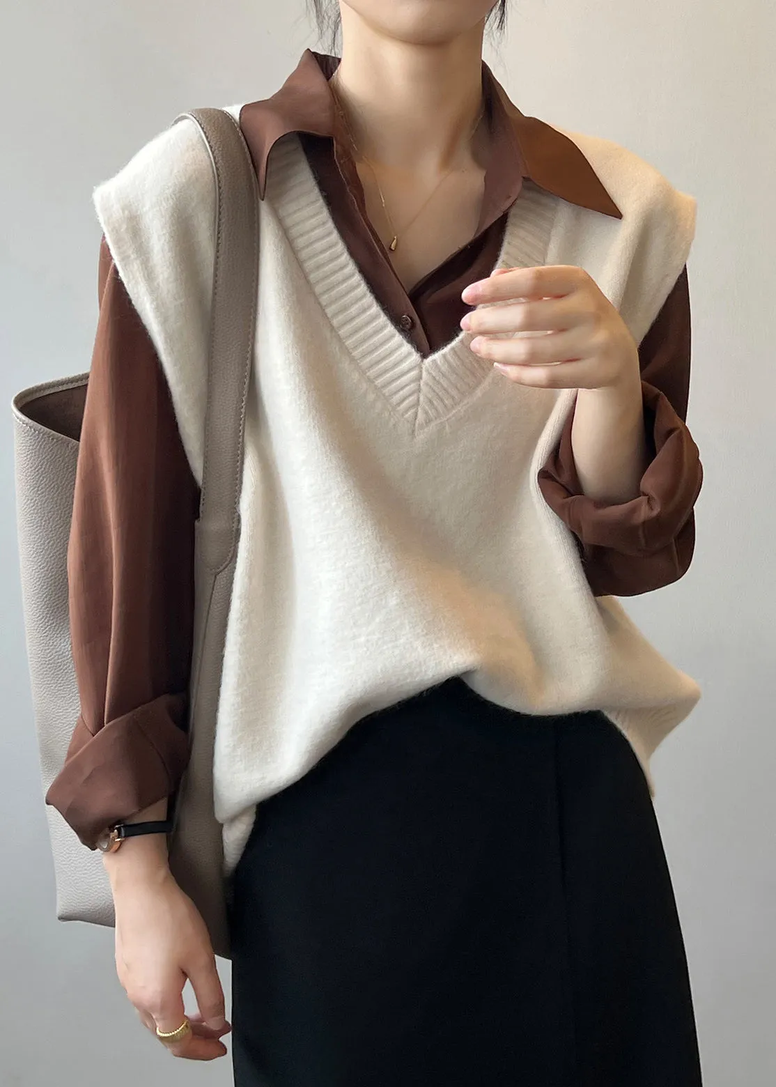 Khaki Cashmere Knit Waistcoat Sleeveless