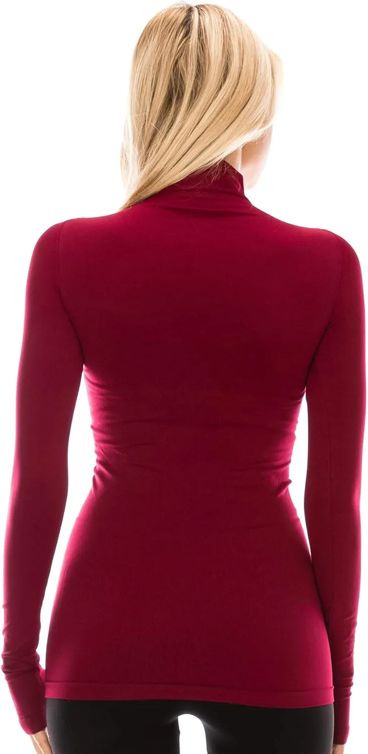 Kurve Womens Long Sleeve Mock Neck Warm T-Shirt, UV Protective Fabric UPF 50  (Made with Love in The USA)