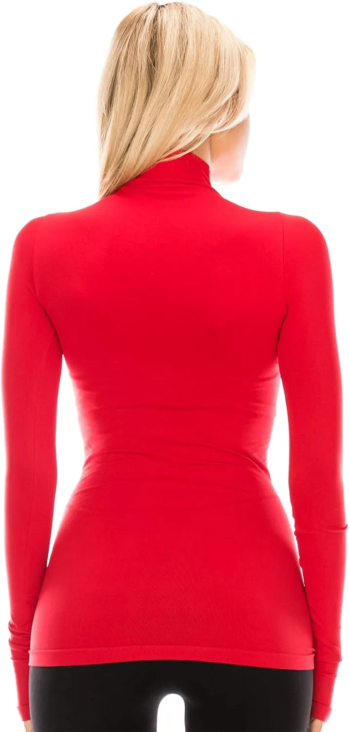 Kurve Womens Long Sleeve Mock Neck Warm T-Shirt, UV Protective Fabric UPF 50  (Made with Love in The USA)