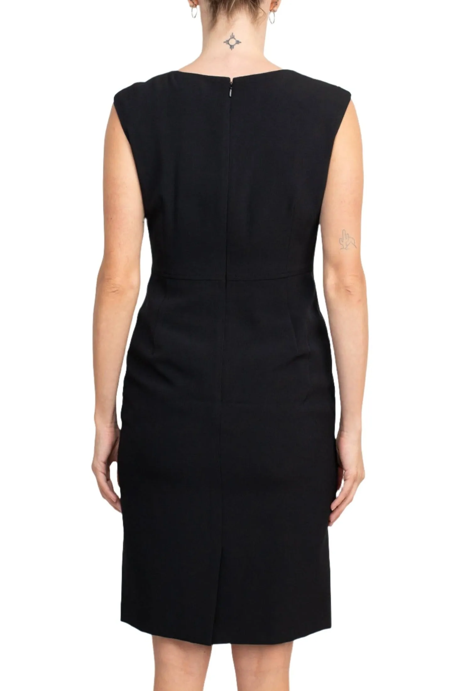 Le Suit Boat Neck Sleeveless Solid Zipper Back Short Crepe Dress with Melange Herringbone Framed Cardi Jacket  (Two Piece)