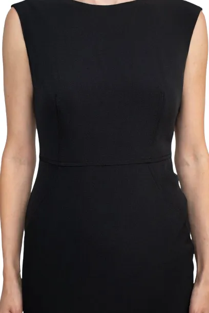 Le Suit Boat Neck Sleeveless Solid Zipper Back Short Crepe Dress with Melange Herringbone Framed Cardi Jacket  (Two Piece)
