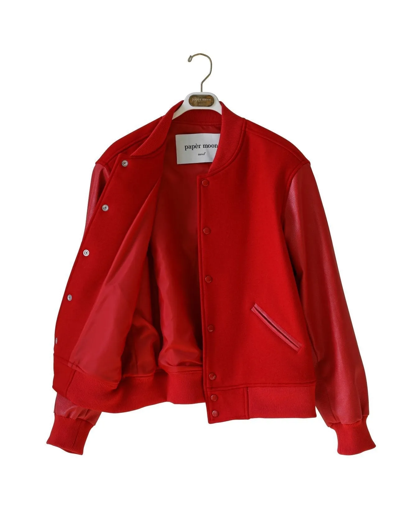 LEATHER SLEEVE WOOL STADIUM JACKET