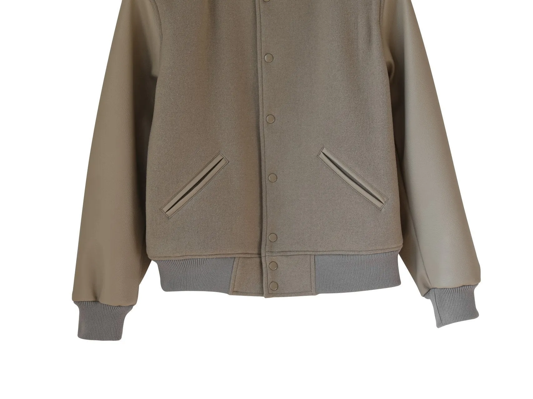 LEATHER SLEEVE WOOL STADIUM JACKET
