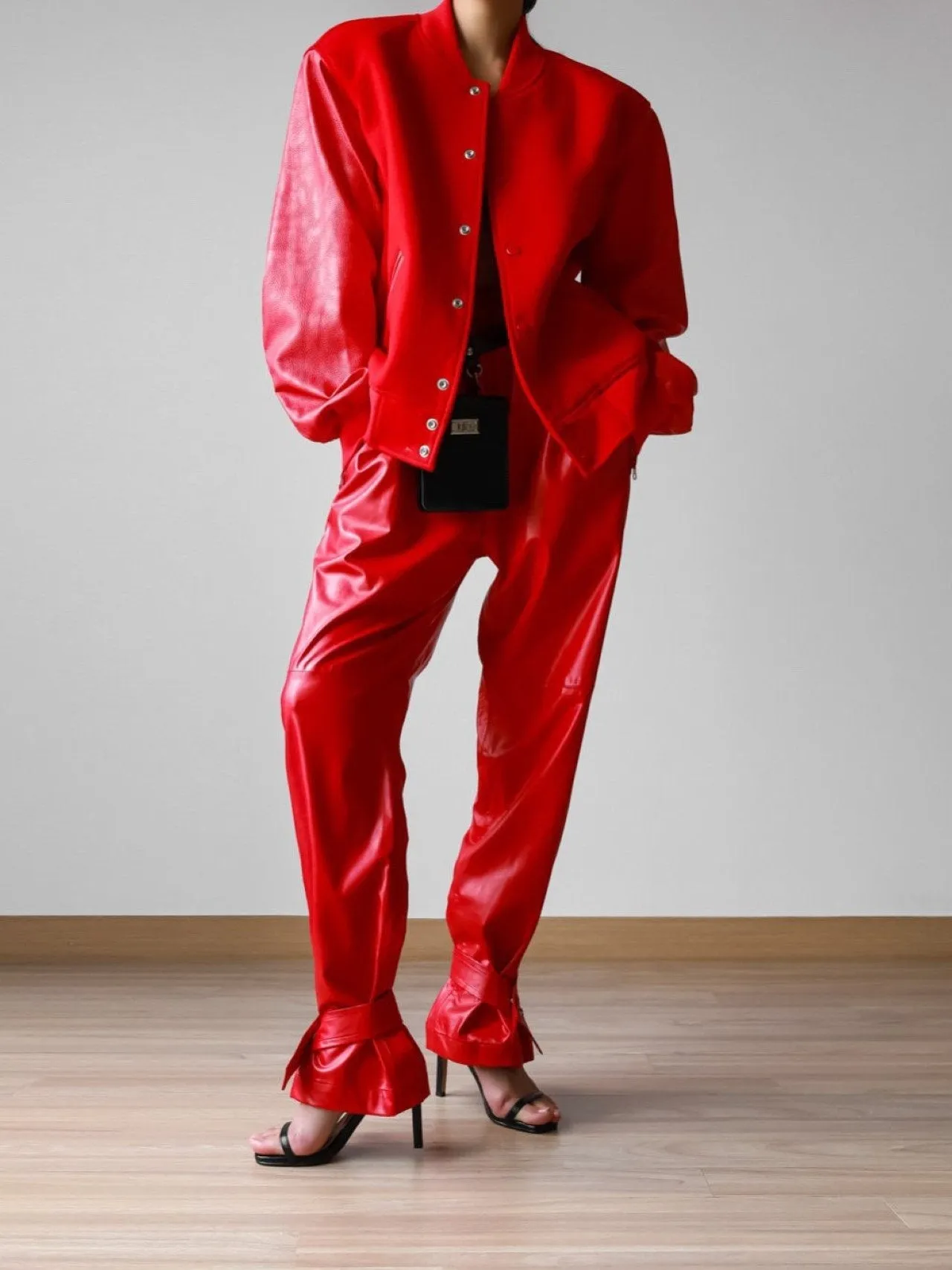 LEATHER SLEEVE WOOL STADIUM JACKET