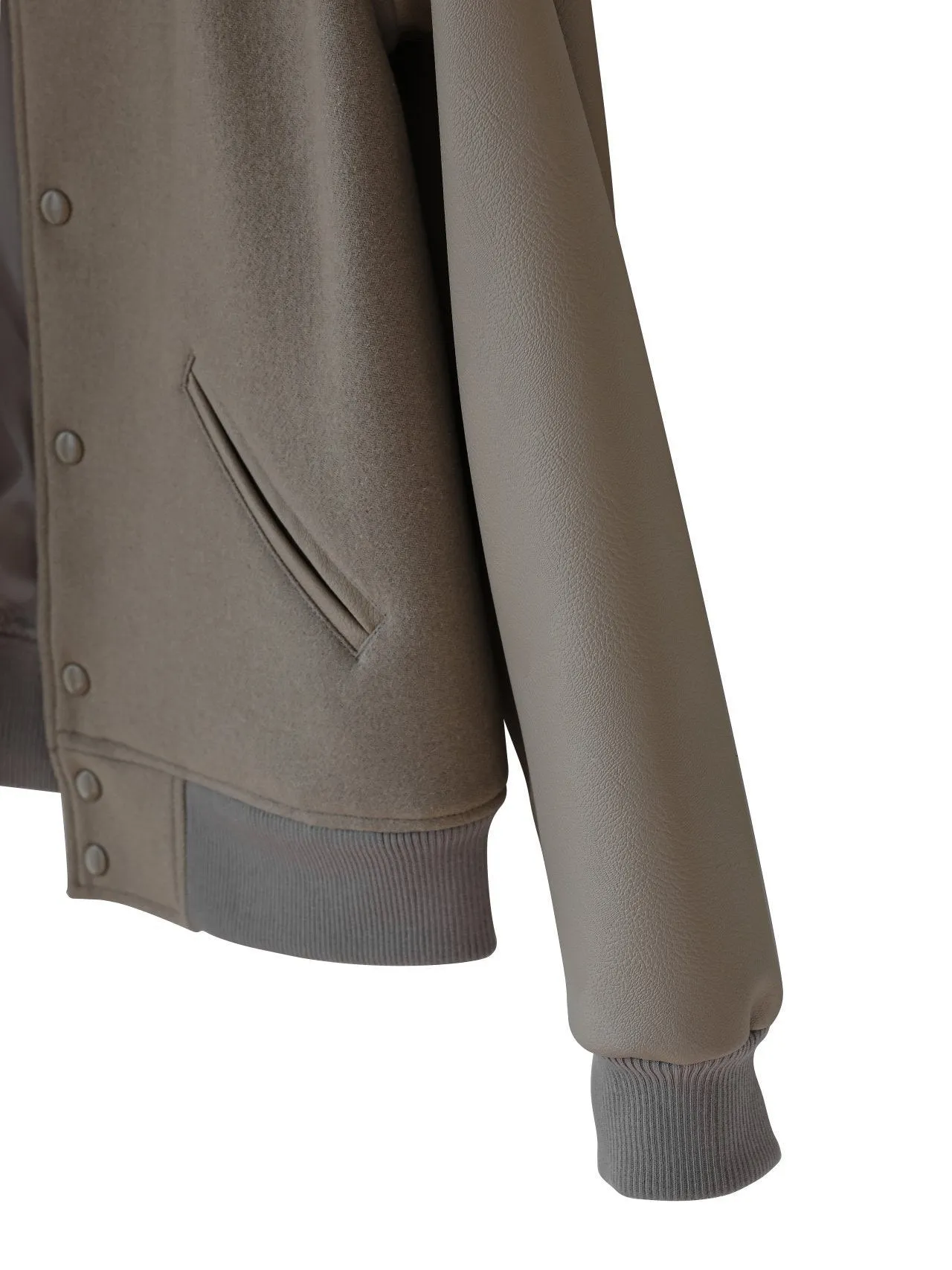 LEATHER SLEEVE WOOL STADIUM JACKET