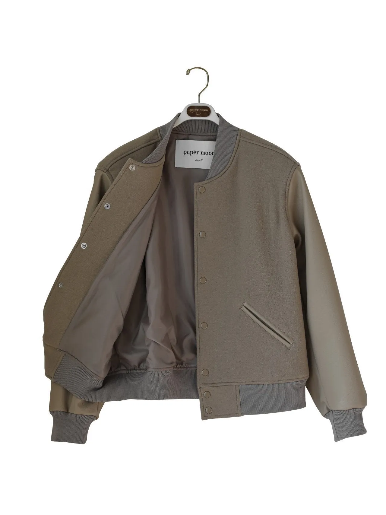LEATHER SLEEVE WOOL STADIUM JACKET