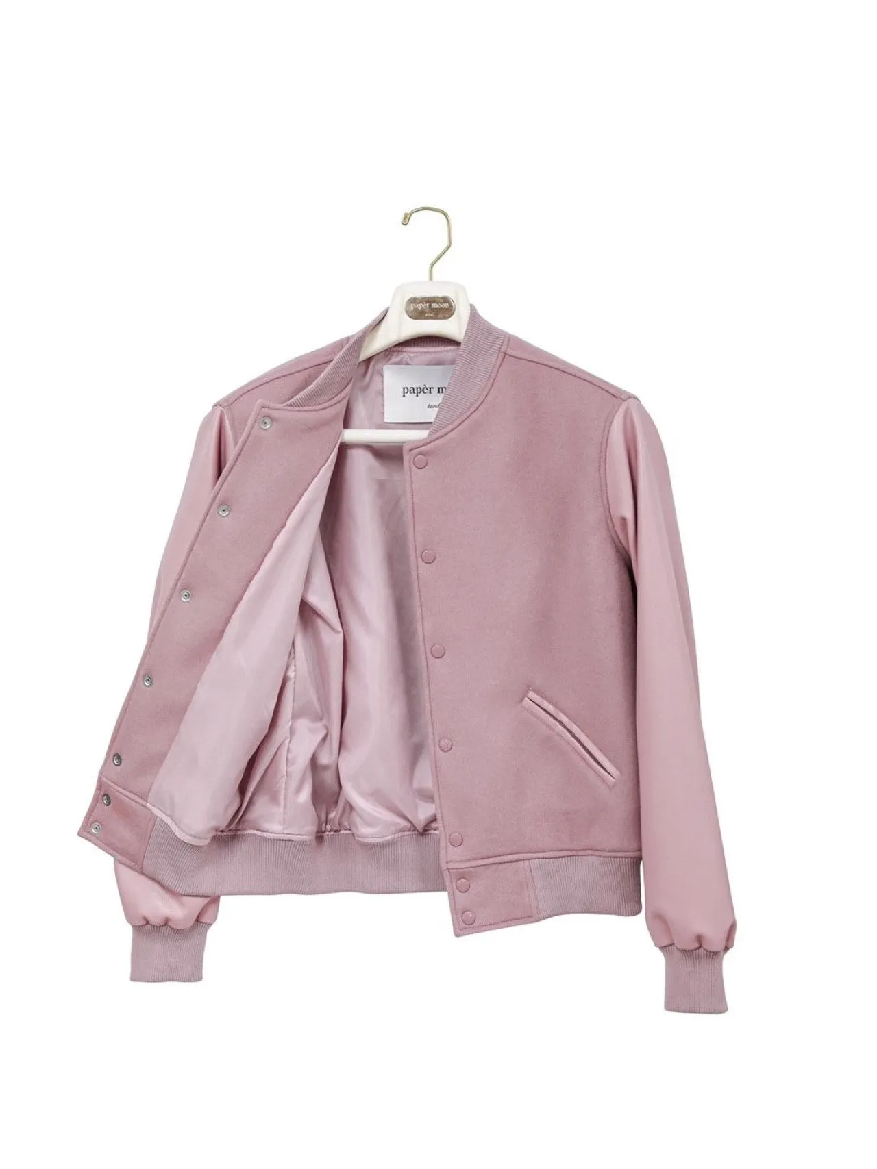 LEATHER SLEEVE WOOL STADIUM JACKET
