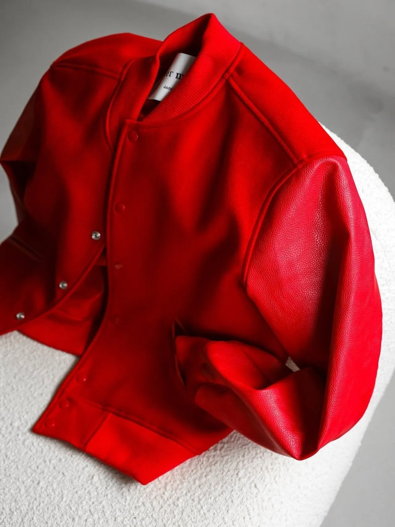 LEATHER SLEEVE WOOL STADIUM JACKET