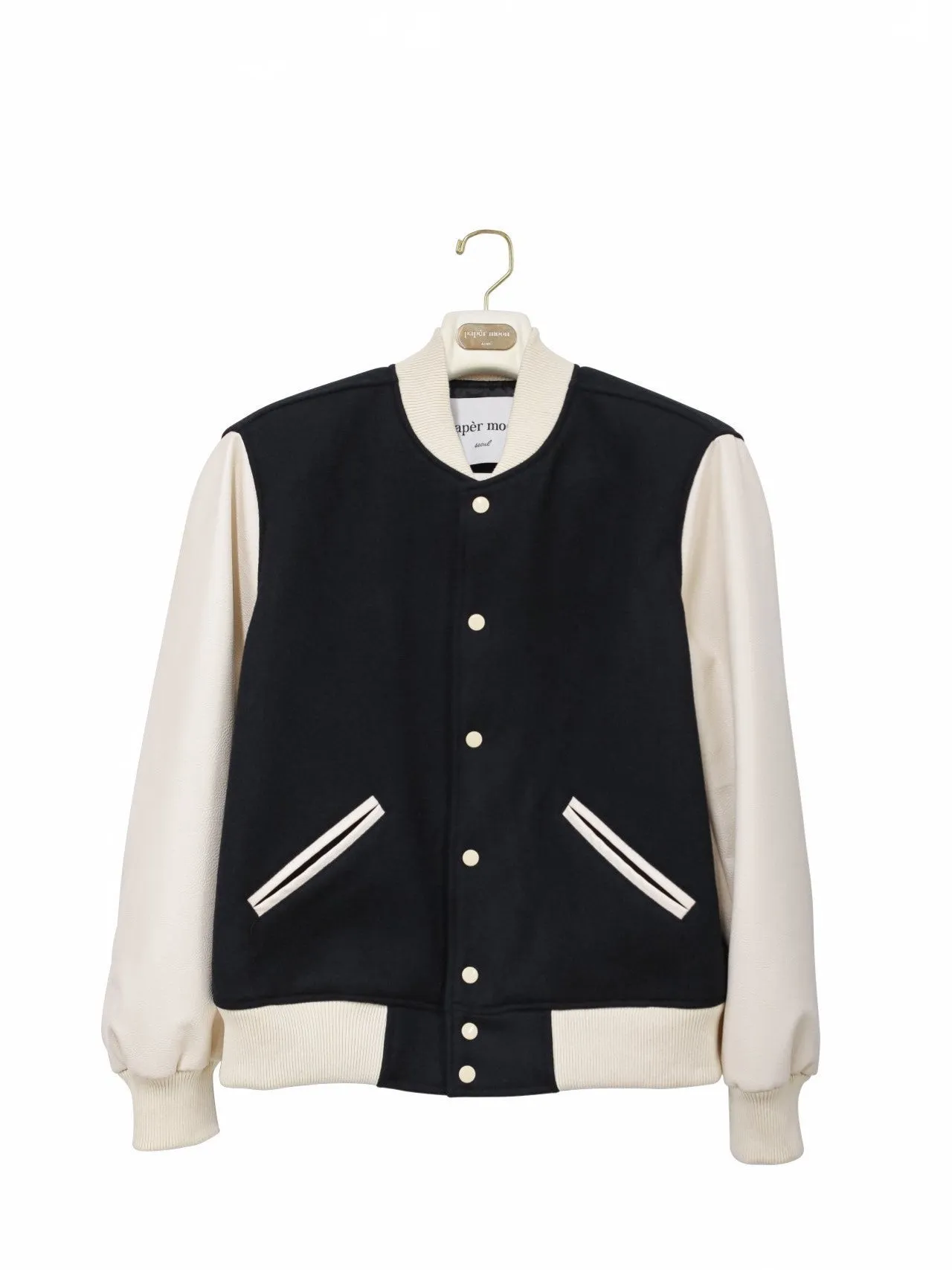 LEATHER SLEEVE WOOL STADIUM JACKET