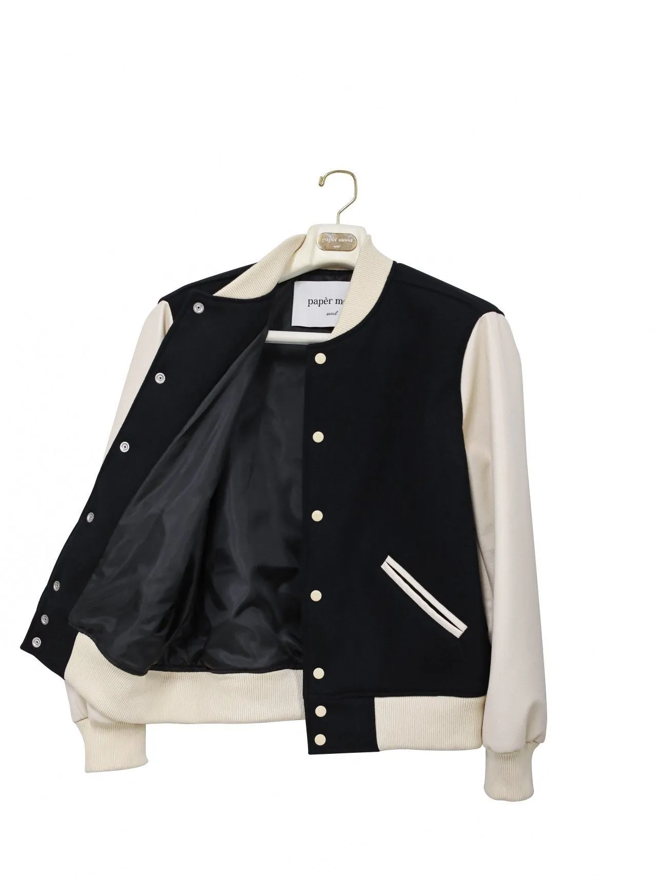 LEATHER SLEEVE WOOL STADIUM JACKET