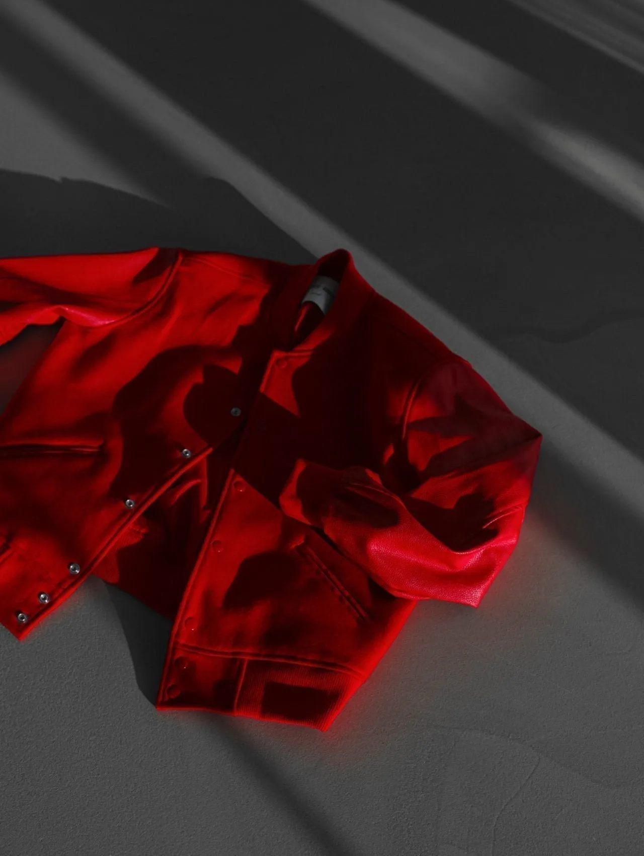 LEATHER SLEEVE WOOL STADIUM JACKET