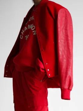 LEATHER SLEEVE WOOL STADIUM JACKET