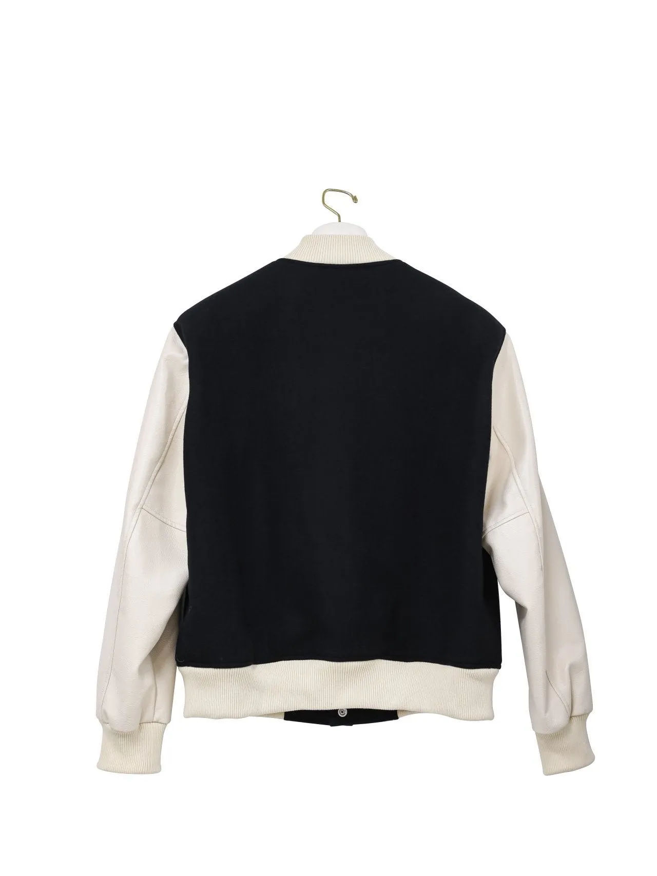 LEATHER SLEEVE WOOL STADIUM JACKET