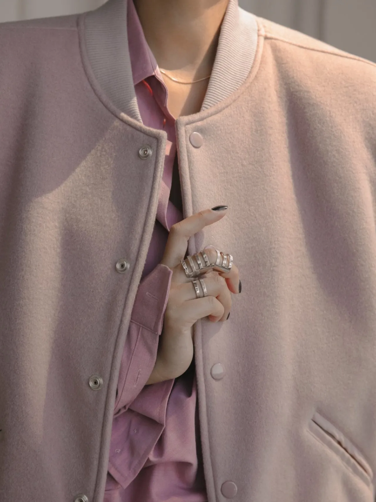 LEATHER SLEEVE WOOL STADIUM JACKET