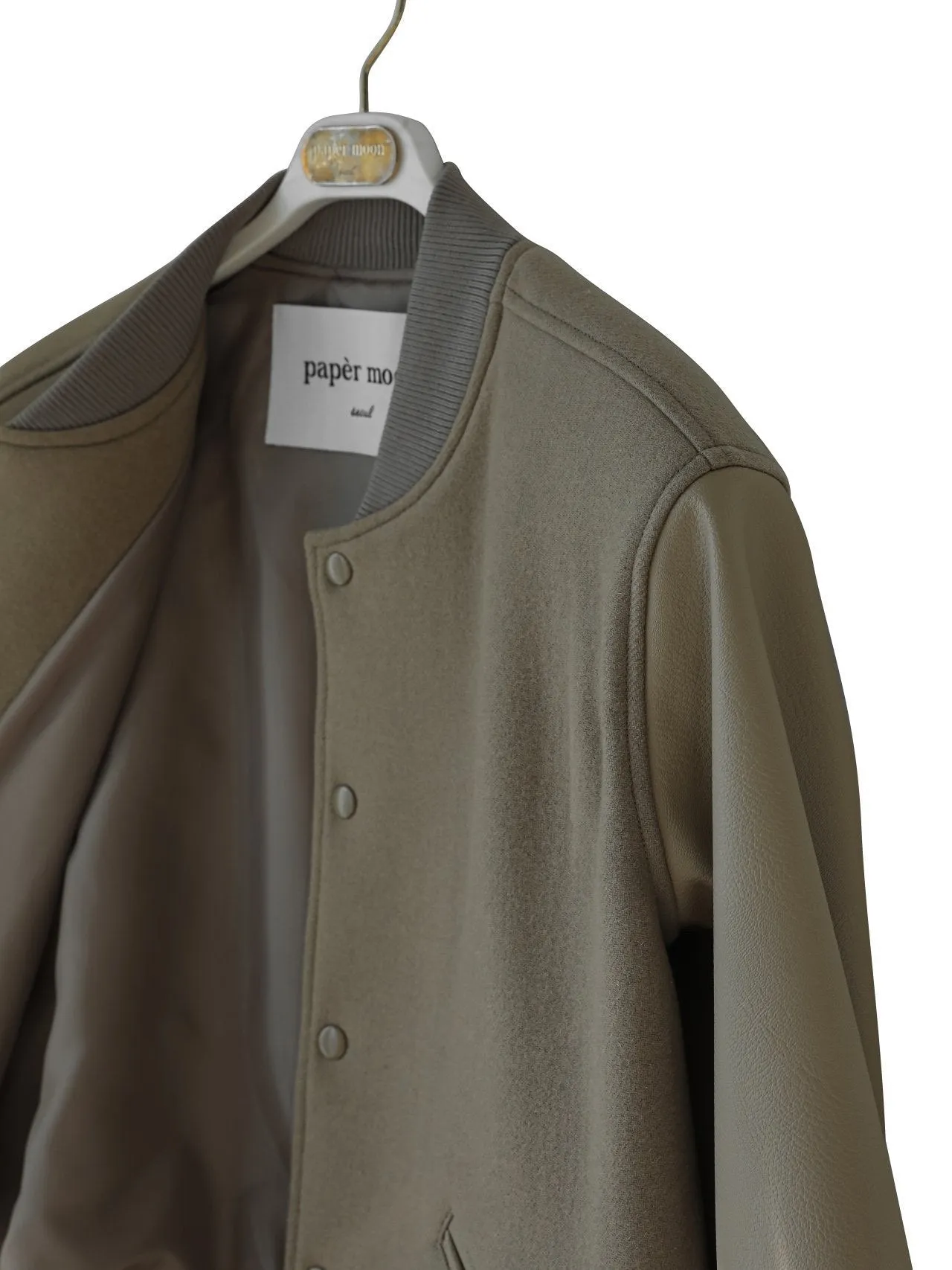 LEATHER SLEEVE WOOL STADIUM JACKET