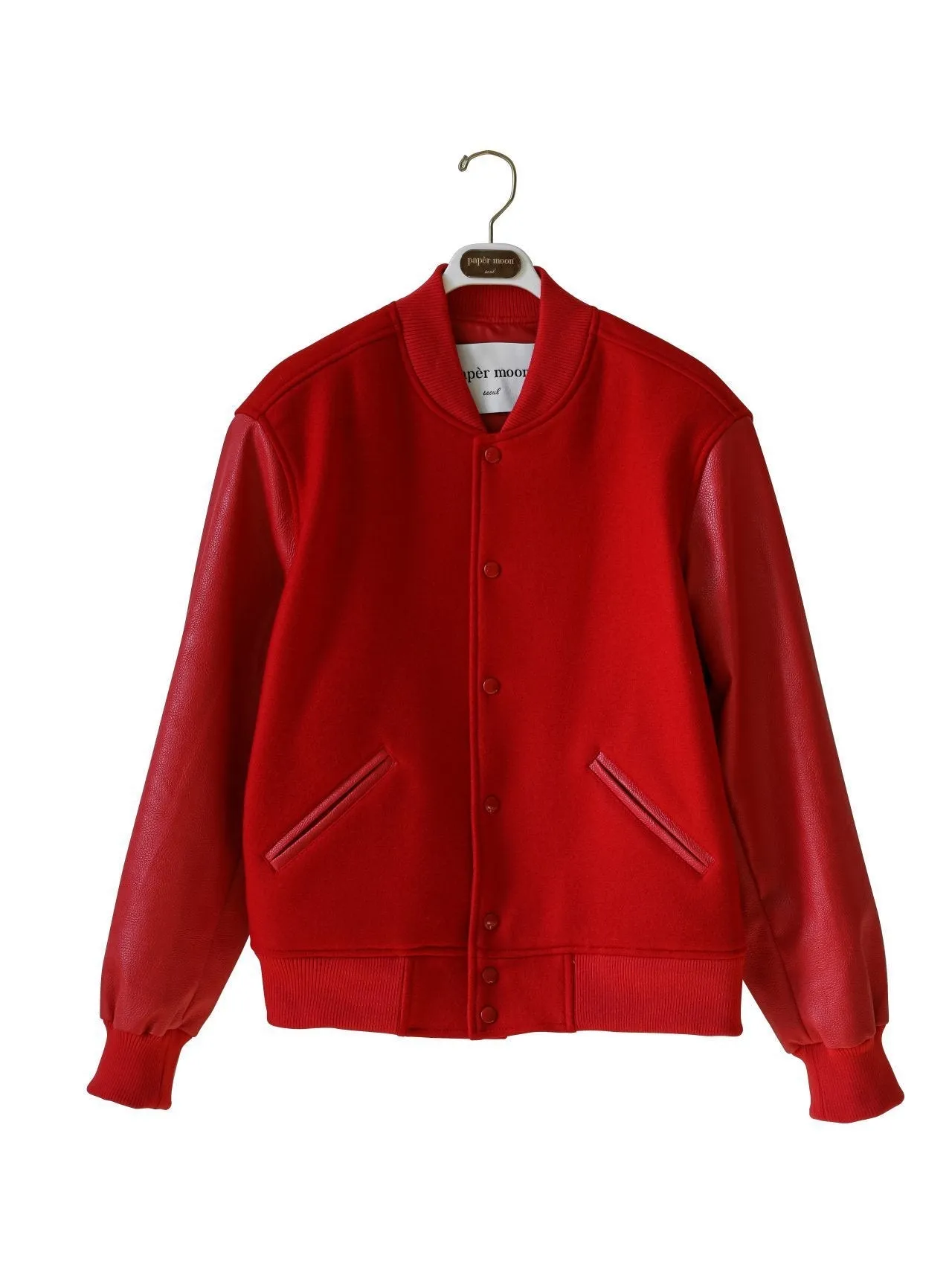 LEATHER SLEEVE WOOL STADIUM JACKET