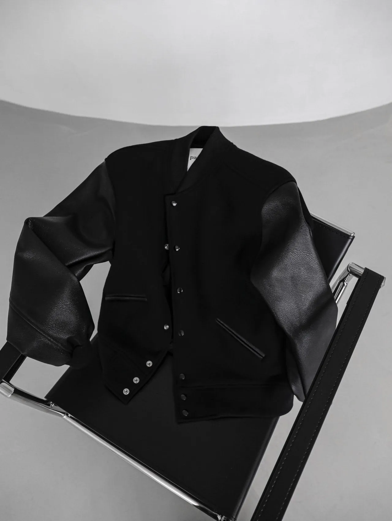 LEATHER SLEEVE WOOL STADIUM JACKET
