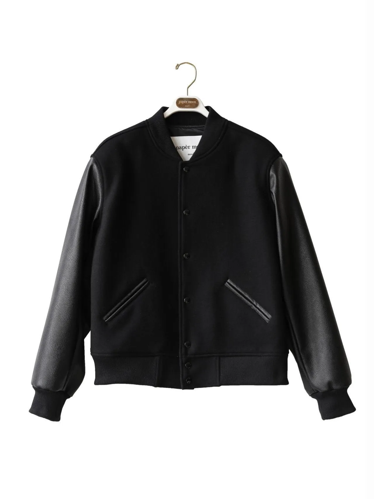LEATHER SLEEVE WOOL STADIUM JACKET