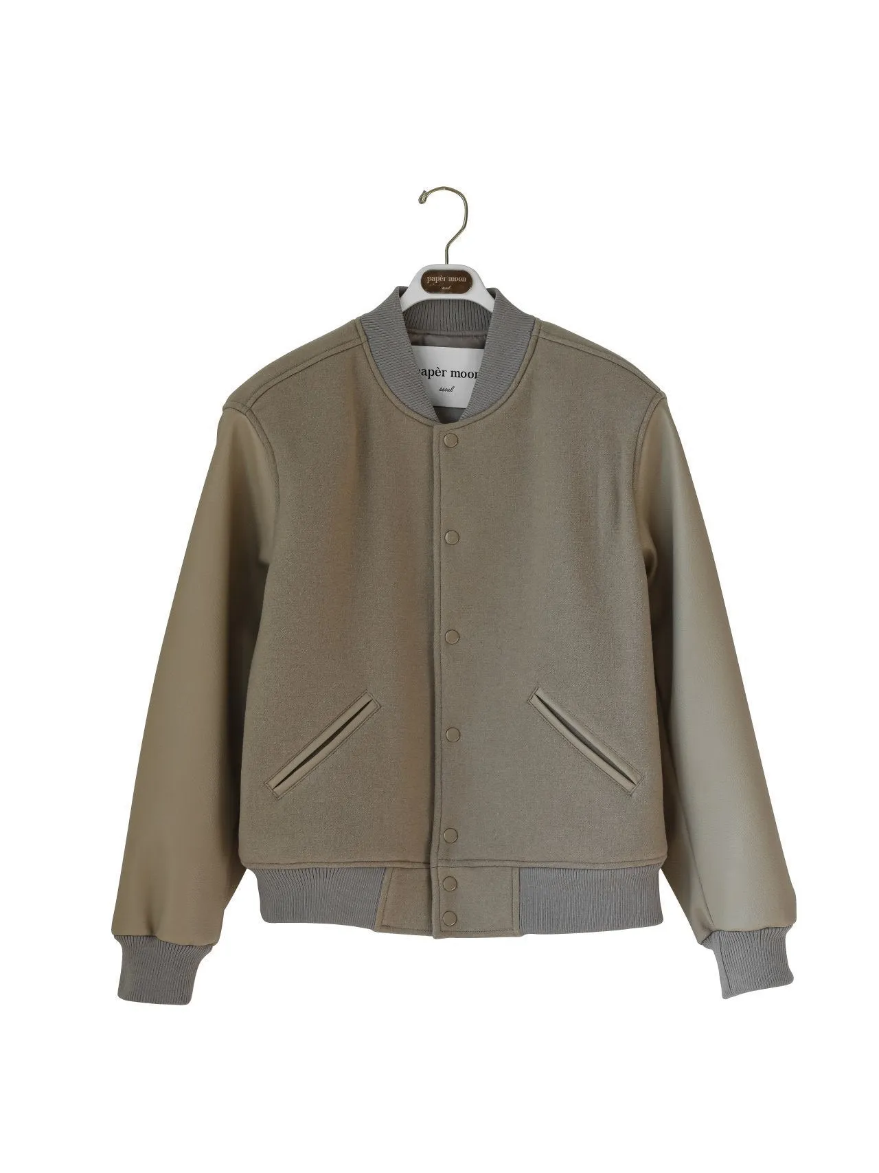 LEATHER SLEEVE WOOL STADIUM JACKET