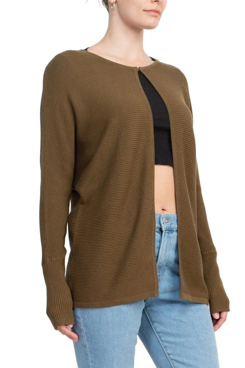 Lissy Crew Neck Open Front Long Sleeve Knit Cardigan