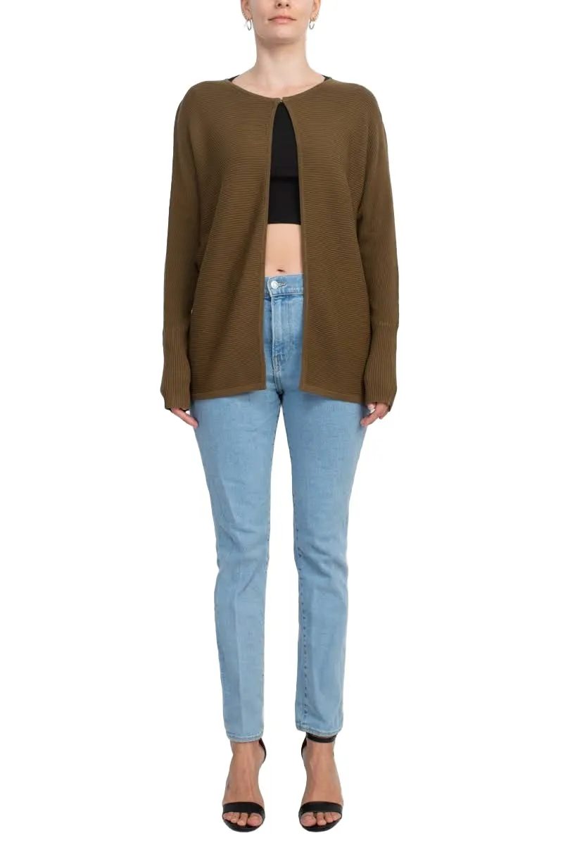 Lissy Crew Neck Open Front Long Sleeve Knit Cardigan