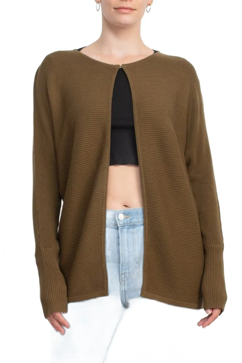 Lissy Crew Neck Open Front Long Sleeve Knit Cardigan