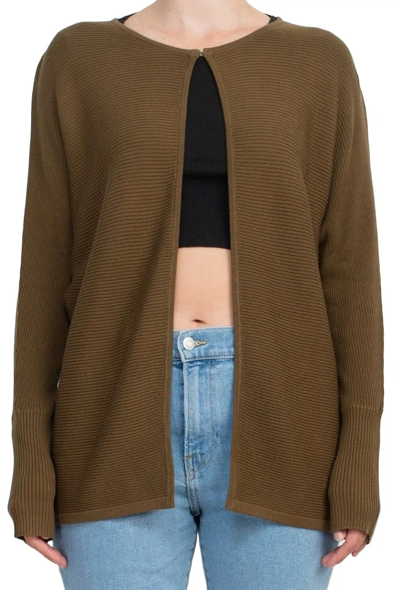 Lissy Crew Neck Open Front Long Sleeve Knit Cardigan