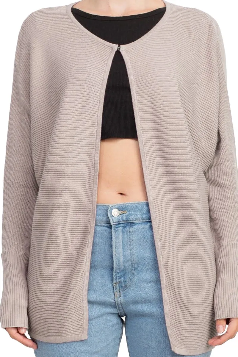 Lissy Crew Neck Open Front Long Sleeve Knit Cardigan