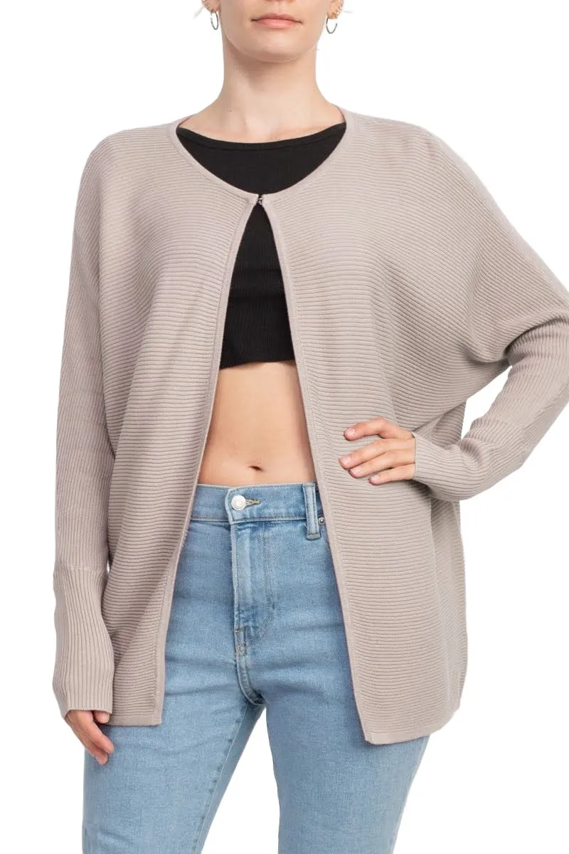 Lissy Crew Neck Open Front Long Sleeve Knit Cardigan