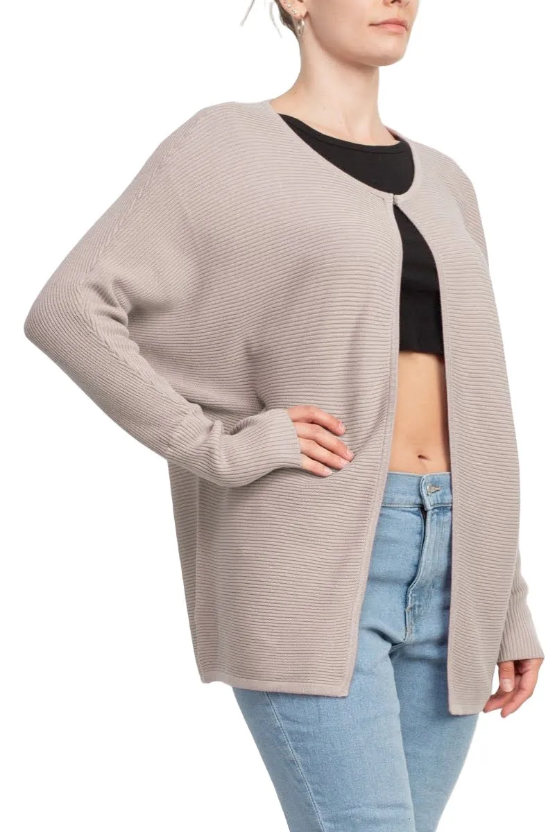 Lissy Crew Neck Open Front Long Sleeve Knit Cardigan