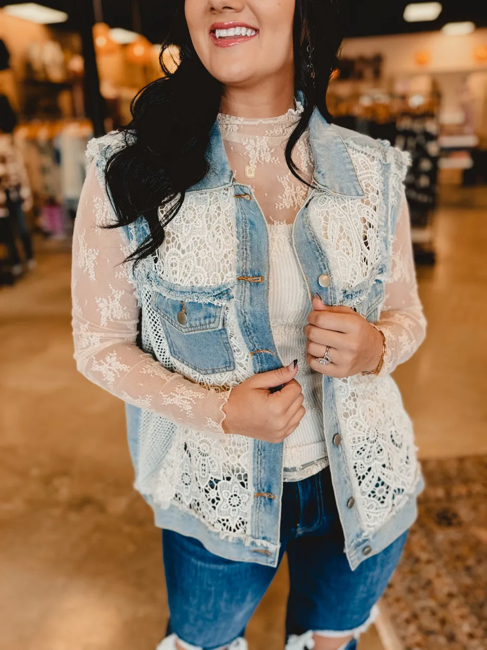 Looking For The One Crochet & Denim Vest