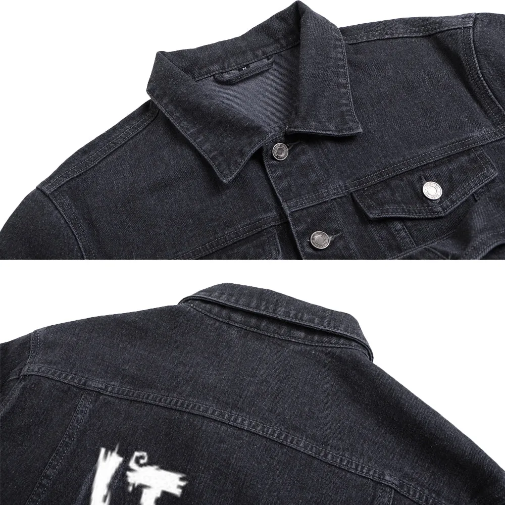 Mens Butterfly Graphic Button Up Denim Jacket