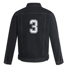 Mens Lucky Number 3 Graphic Button Up Denim Jacket