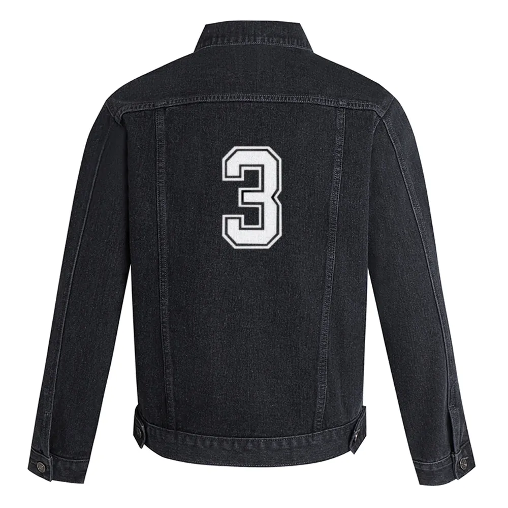 Mens Lucky Number 3 Graphic Button Up Denim Jacket