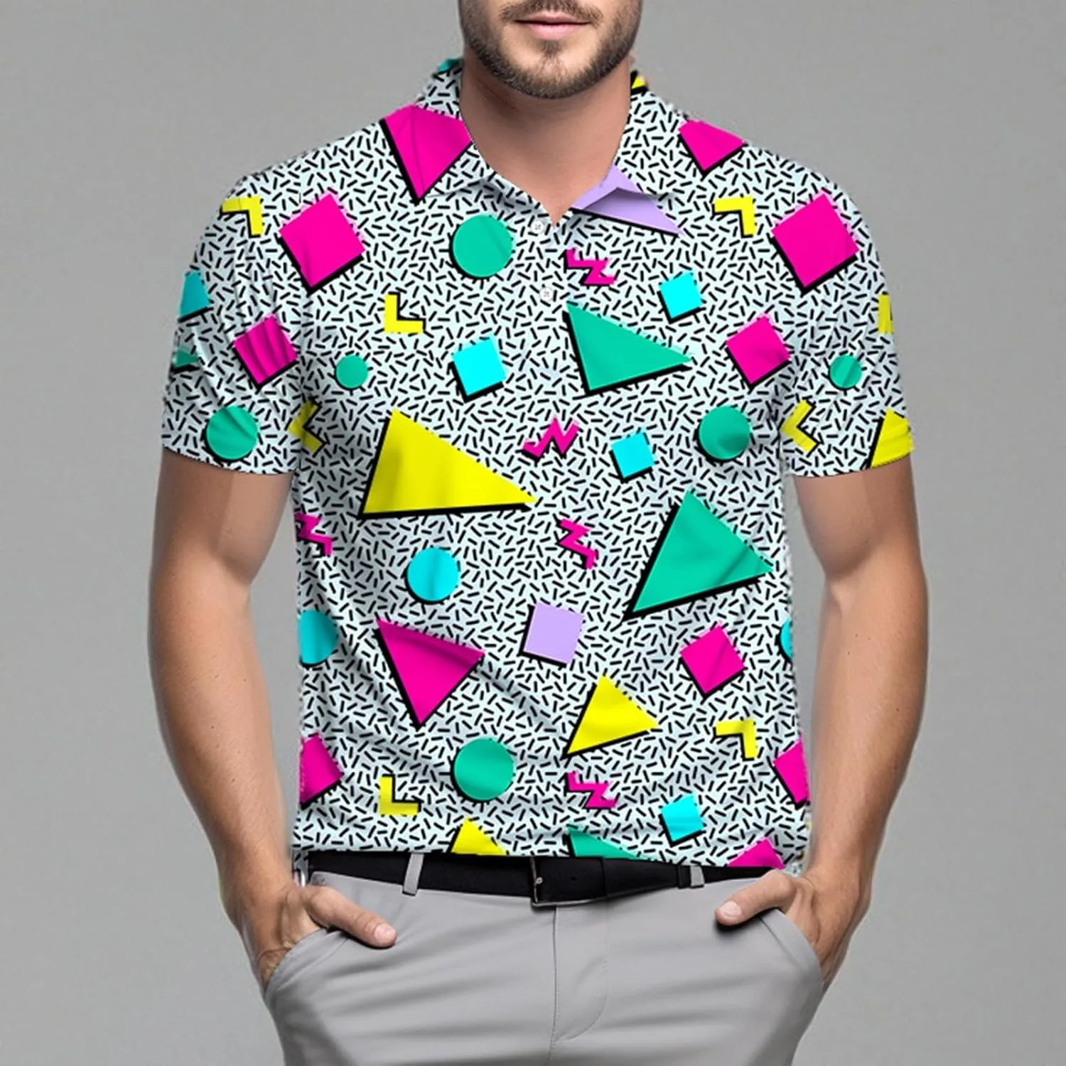 Mens Polo Shirt Retro 80s 90s Golf Tennis Sport T-ShirtSoft Breathable Elastic Fabric Short Sleeve