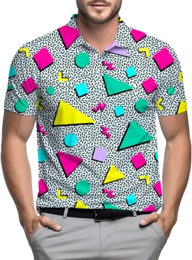 Mens Polo Shirt Retro 80s 90s Golf Tennis Sport T-ShirtSoft Breathable Elastic Fabric Short Sleeve