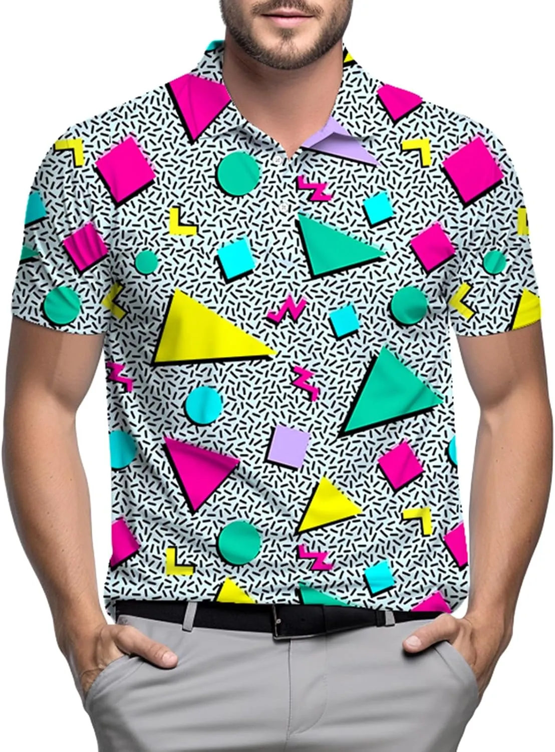 Mens Polo Shirt Retro 80s 90s Golf Tennis Sport T-ShirtSoft Breathable Elastic Fabric Short Sleeve