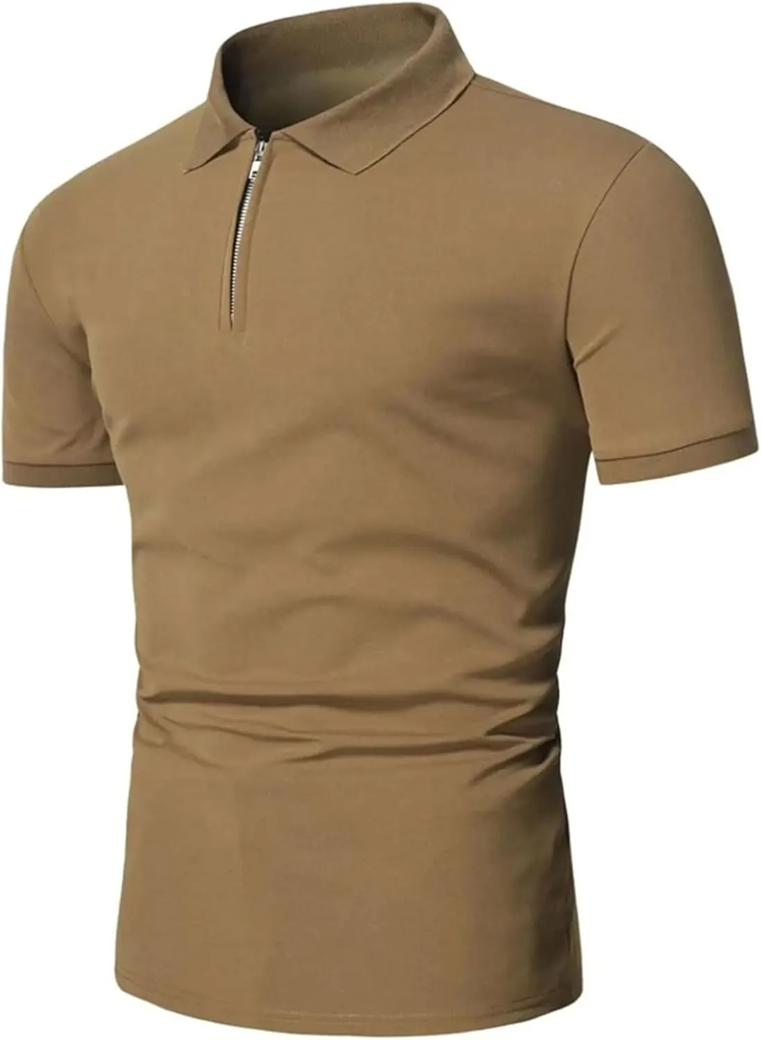 Men's Polo Shirt Short-Sleeved Zipper Turn-Down Collar T-Shirt Casual Top
