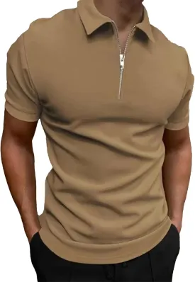 Men's Polo Shirt Short-Sleeved Zipper Turn-Down Collar T-Shirt Casual Top