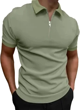 Men's Polo Shirt Short-Sleeved Zipper Turn-Down Collar T-Shirt Casual Top