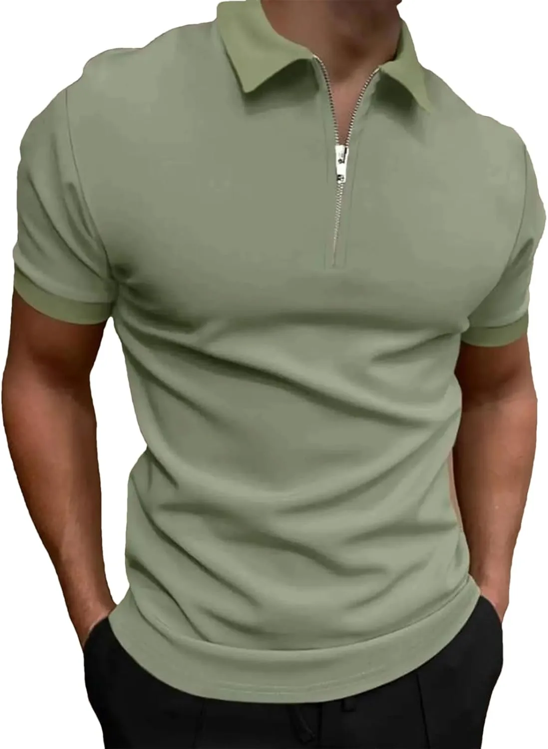 Men's Polo Shirt Short-Sleeved Zipper Turn-Down Collar T-Shirt Casual Top