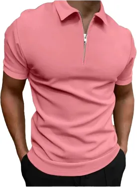 Men's Polo Shirt Short-Sleeved Zipper Turn-Down Collar T-Shirt Casual Top