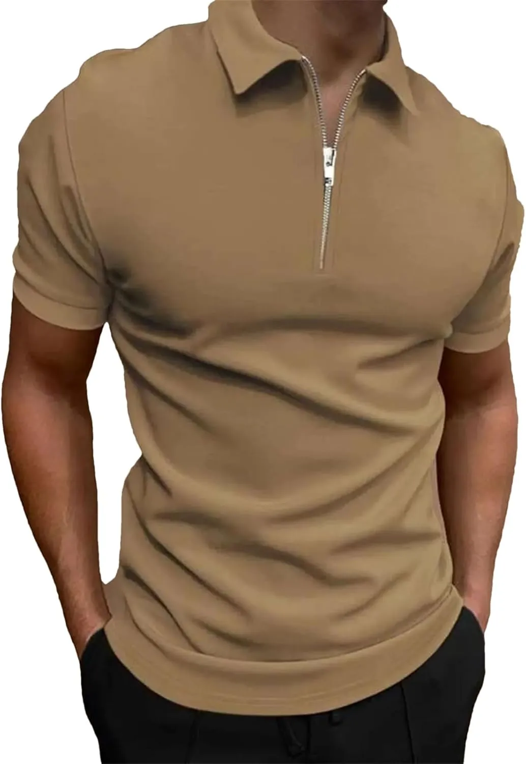 Men's Polo Shirt Short-Sleeved Zipper Turn-Down Collar T-Shirt Casual Top