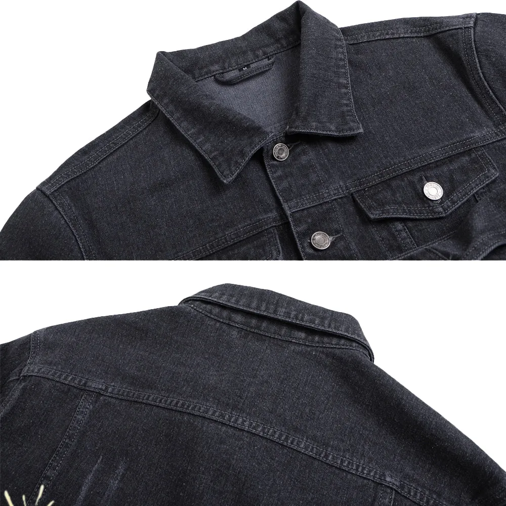 Mens Vintage Cartoon Cute Bear FUTURE Prints Denim Jacket