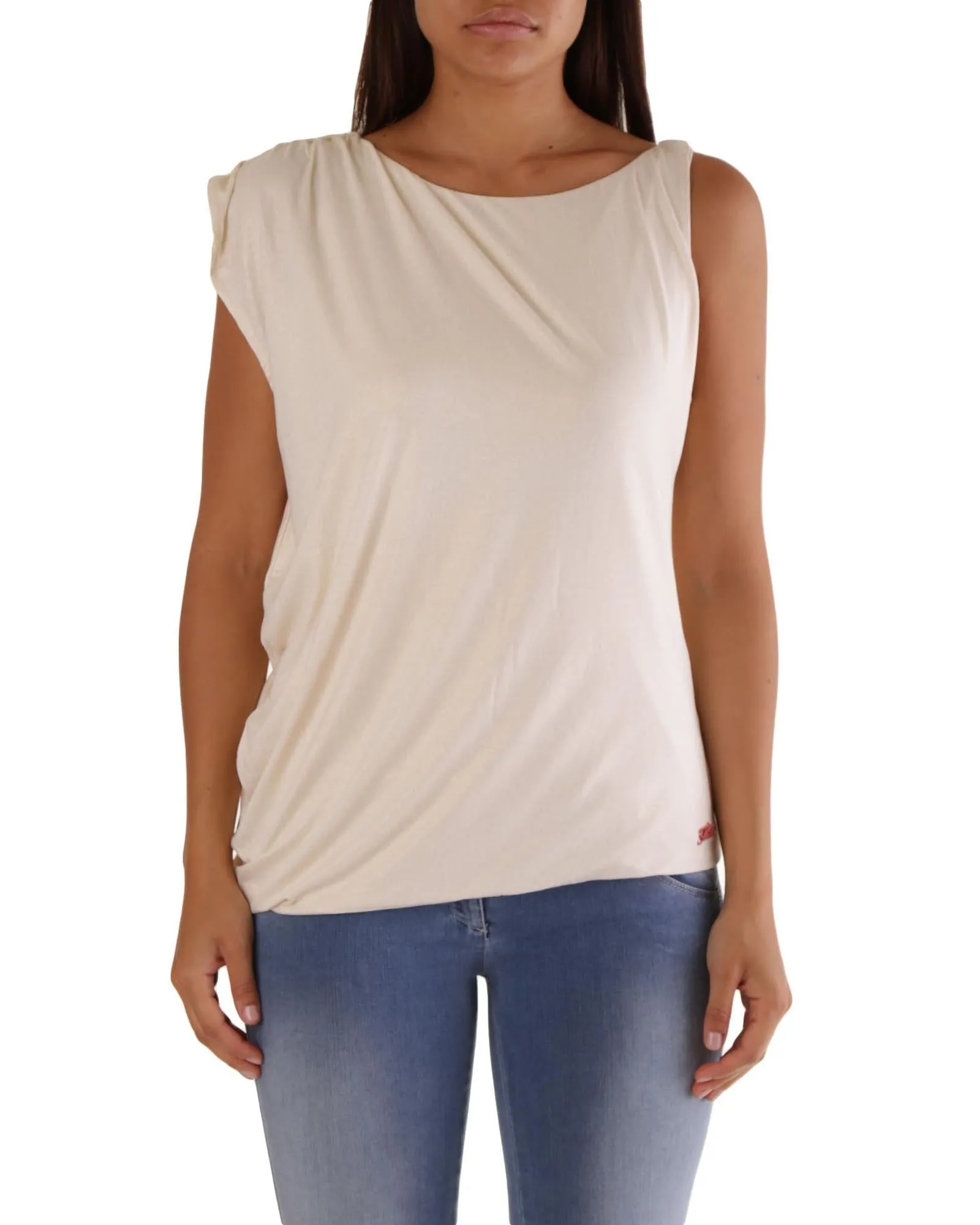Met Women's White Sleeveless Loose Fit T-Shirt