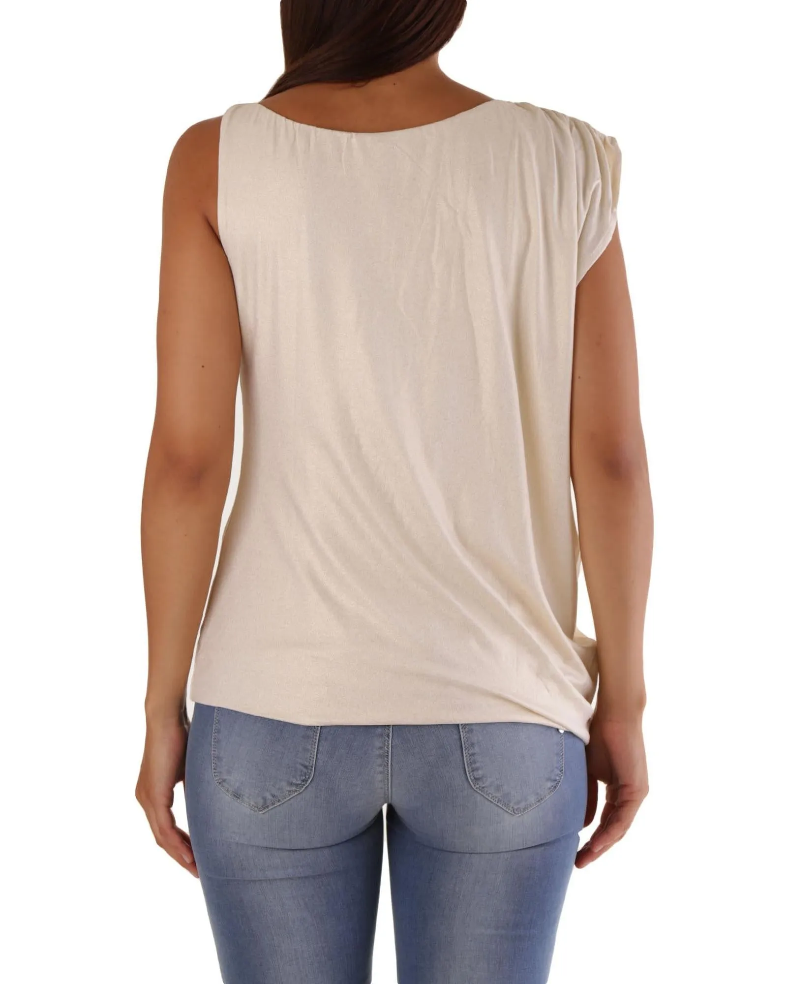 Met Women's White Sleeveless Loose Fit T-Shirt