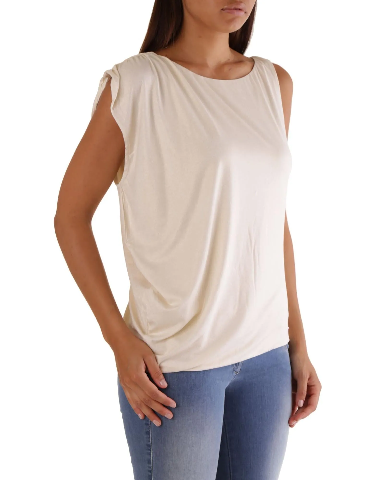 Met Women's White Sleeveless Loose Fit T-Shirt