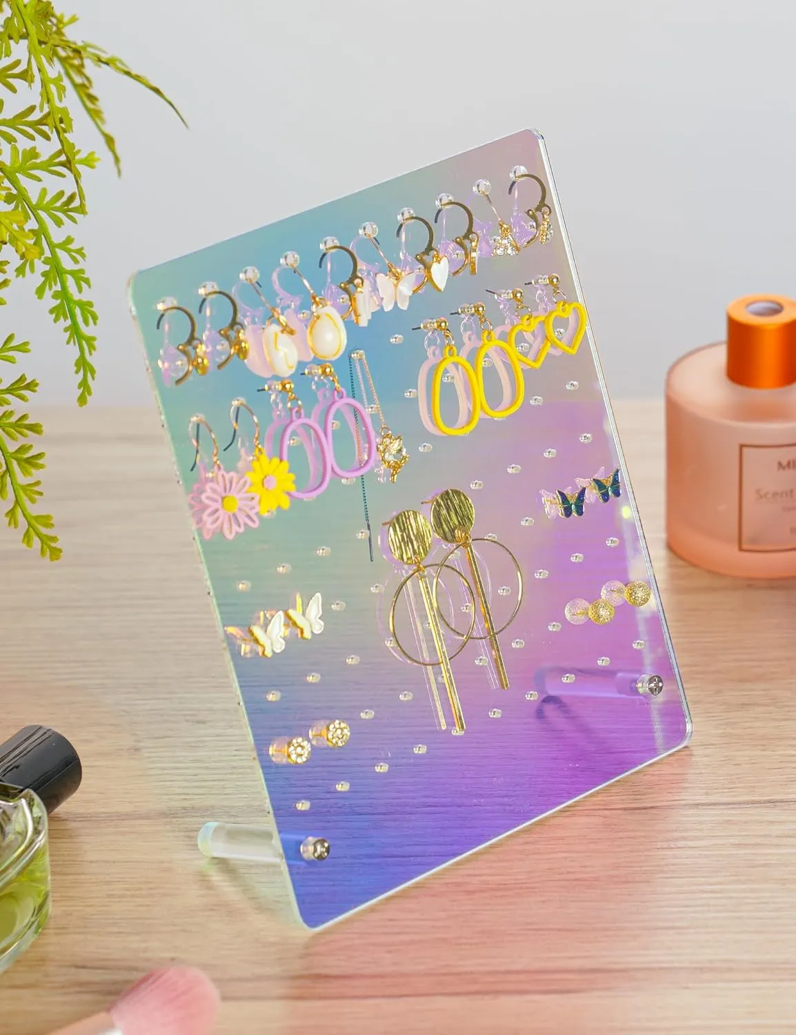 NiHome Acrylic Earring Stand 3PCS, Exquisite Double-Sided Acrylic Earring Organizer with 90 Holes Each - Lightweight and Sturdy Material, Unique Design with Larger Holes for Special Sizes