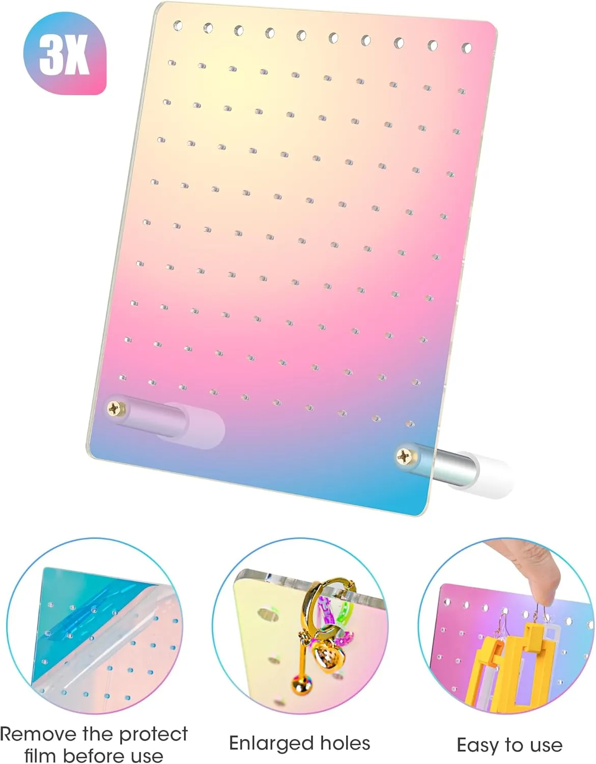 NiHome Acrylic Earring Stand 3PCS, Exquisite Double-Sided Acrylic Earring Organizer with 90 Holes Each - Lightweight and Sturdy Material, Unique Design with Larger Holes for Special Sizes