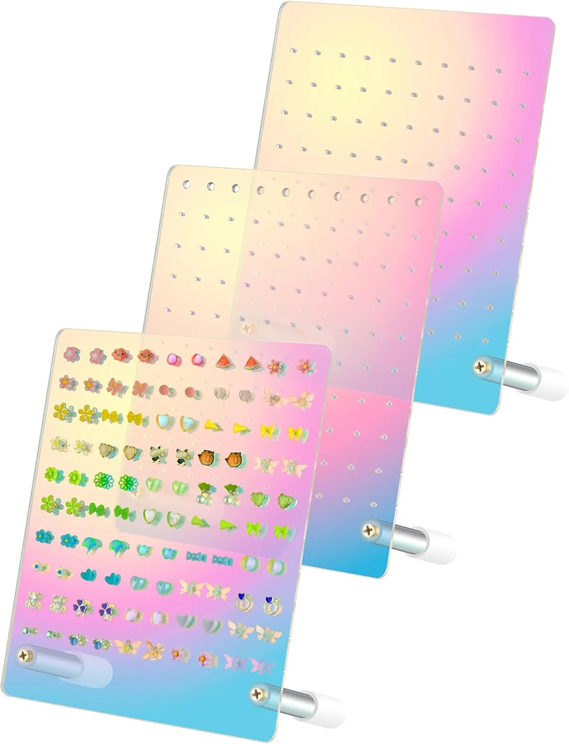 NiHome Acrylic Earring Stand 3PCS, Exquisite Double-Sided Acrylic Earring Organizer with 90 Holes Each - Lightweight and Sturdy Material, Unique Design with Larger Holes for Special Sizes